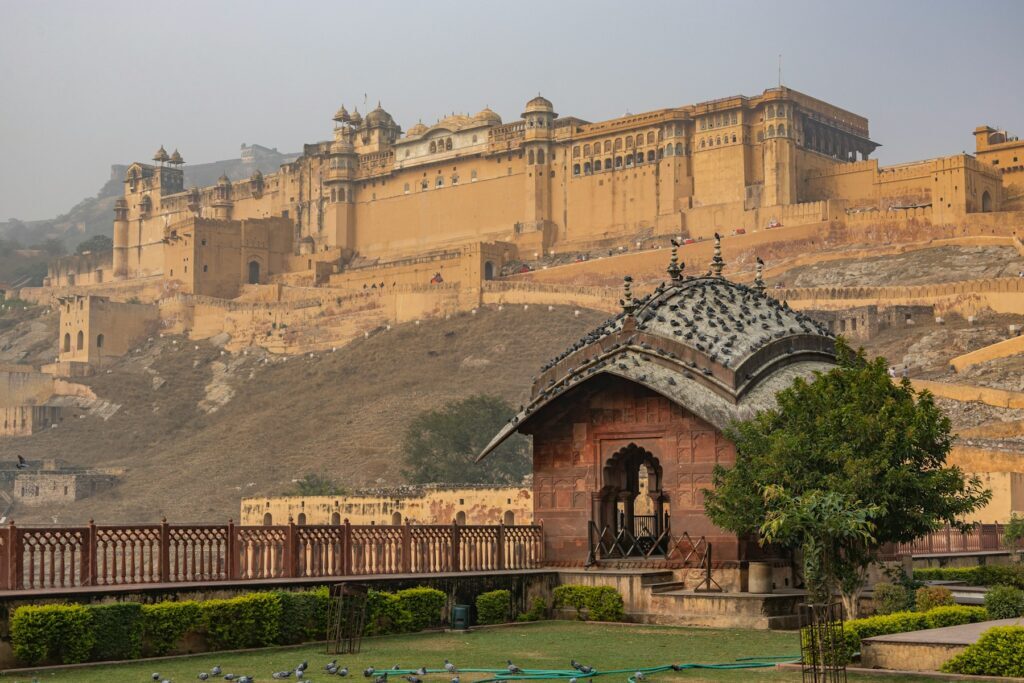 Amber Fort on the hills above Maota Lake near Jaipur