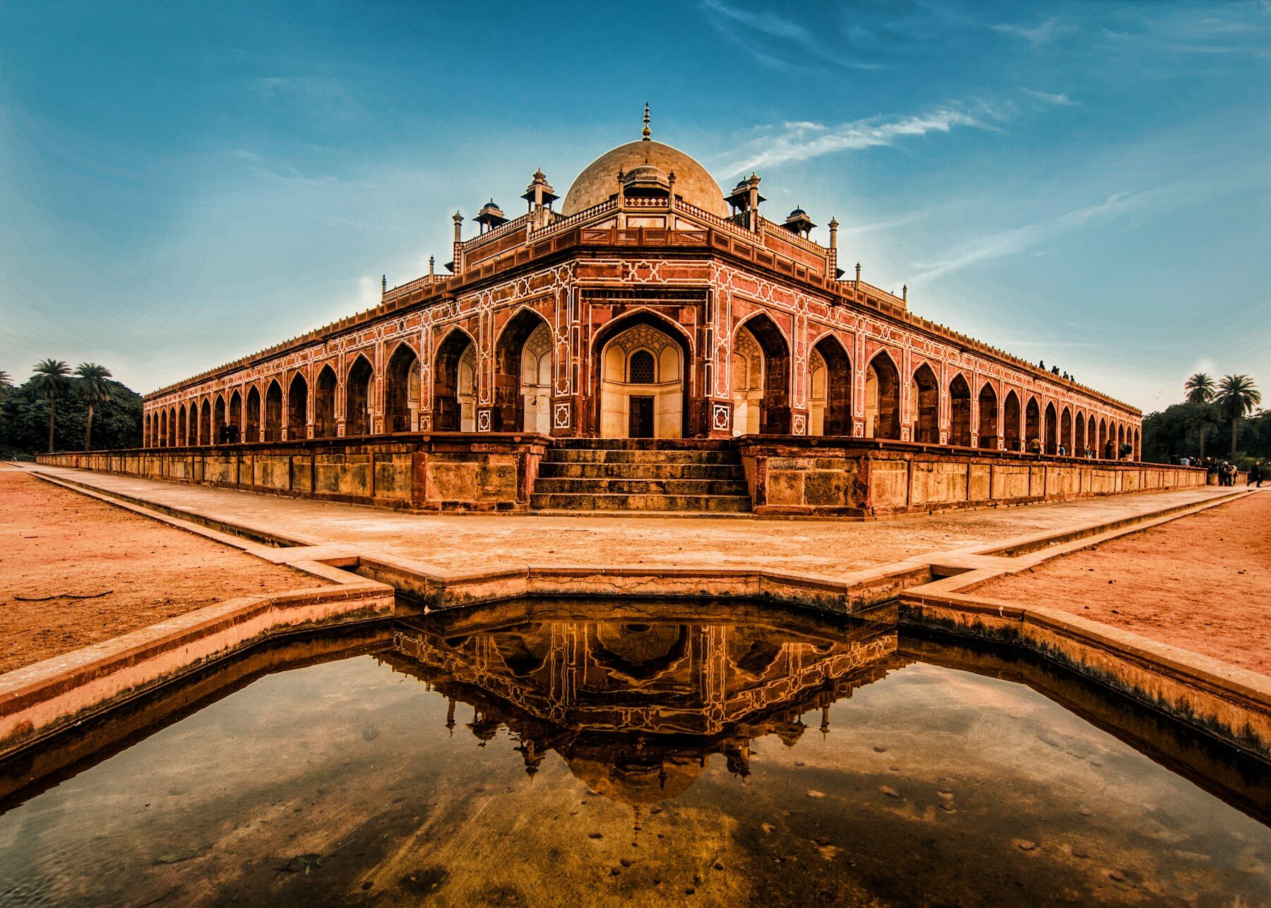 Humayun's Tomb in Delhi reflected in the water channel